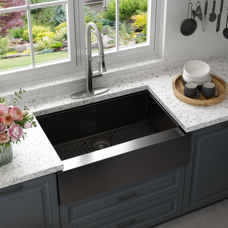 30" Black Stainless Steel Single Bowl Farmhouse Kitchen Sink