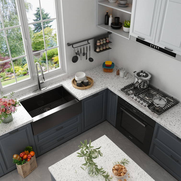30" Black Stainless Steel Single Bowl Farmhouse Kitchen Sink