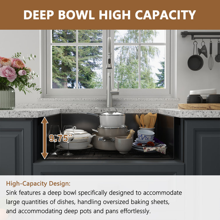 30" Black Stainless Steel Single Bowl Farmhouse Kitchen Sink