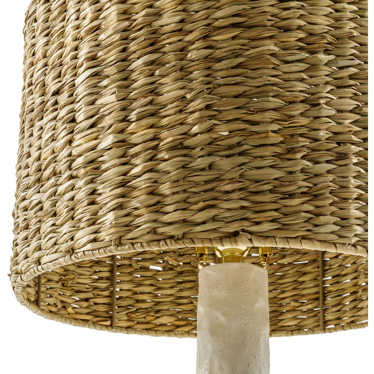 White Resin Table Lamp with Tan Seagrass Shade