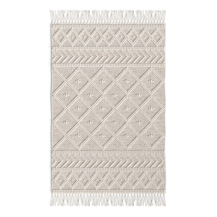 Ivory Spot Handmade Wool Rug 45"x27" with Easy Care