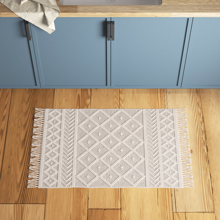 Ivory Spot Handmade Wool Rug 45"x27" with Easy Care