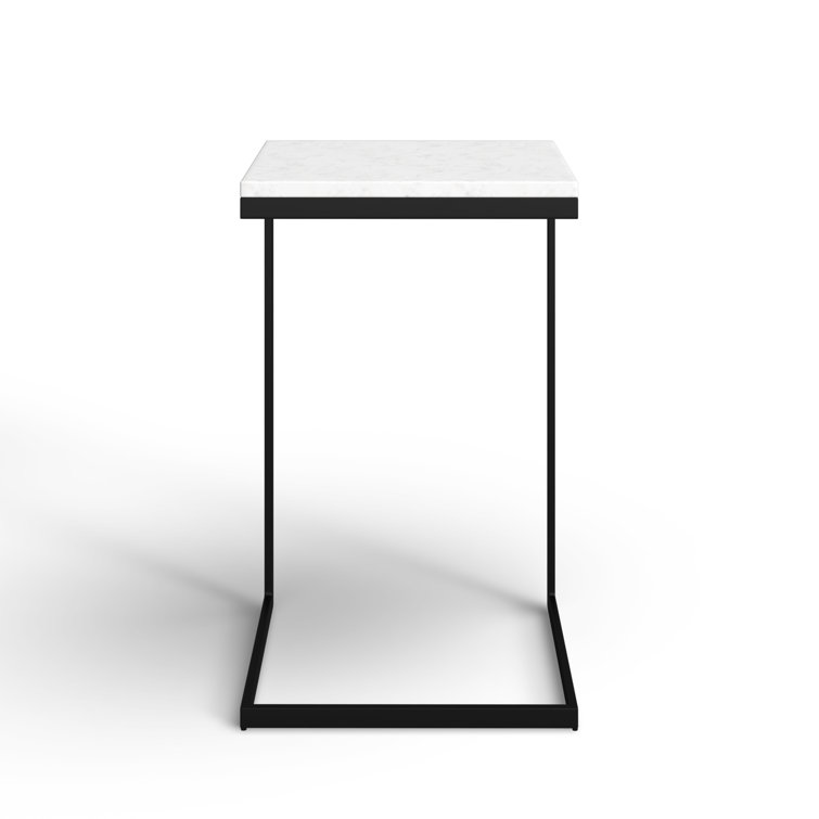 Cleo Modern C-Shape Black Iron & White Marble End Table