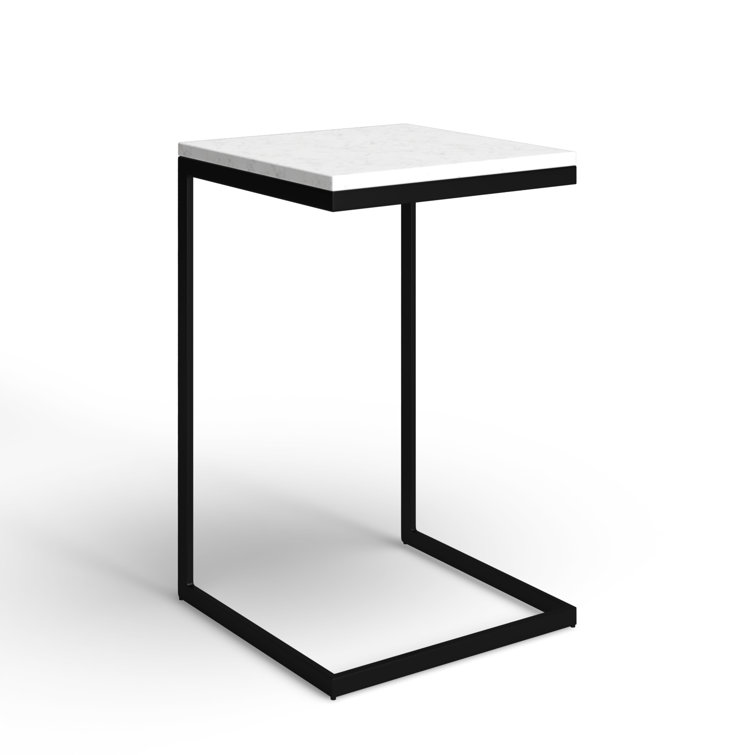 Cleo Modern C-Shape Black Iron & White Marble End Table
