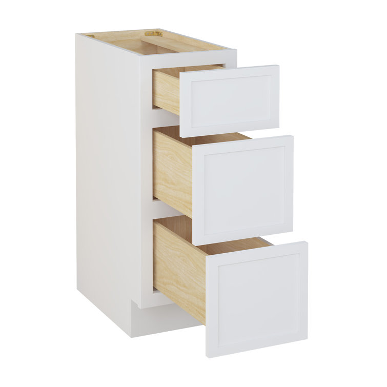 White 12" Freestanding Birch and Plywood Storage Cabinet with 3 Drawers