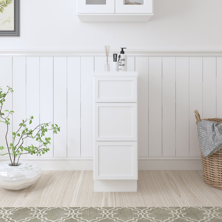 White 12" Freestanding Birch and Plywood Storage Cabinet with 3 Drawers