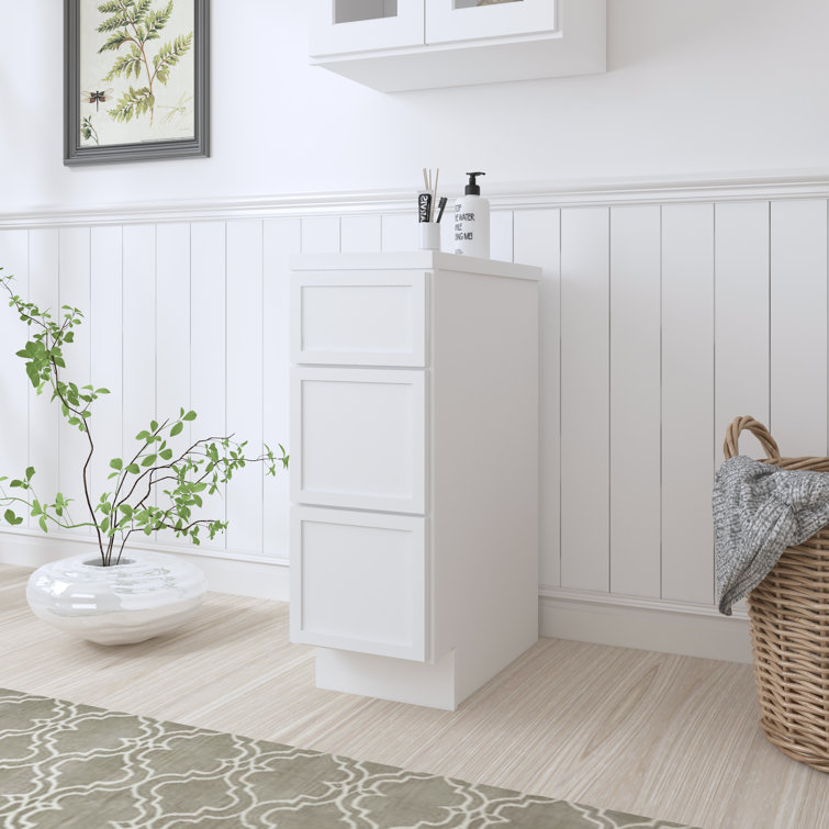 White 12" Freestanding Birch and Plywood Storage Cabinet with 3 Drawers