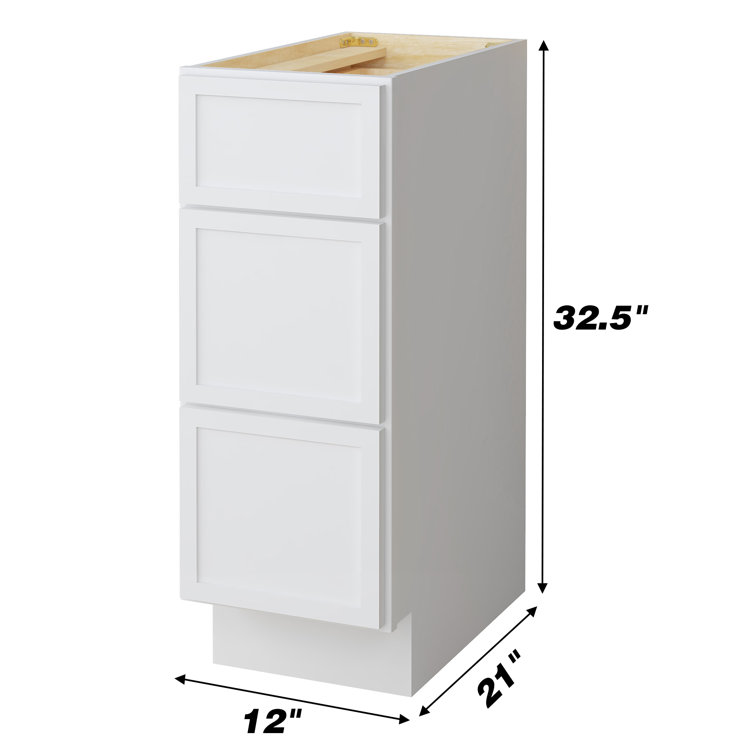 White 12" Freestanding Birch and Plywood Storage Cabinet with 3 Drawers