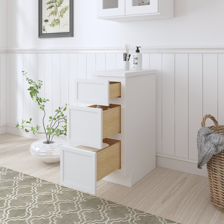 White 12" Freestanding Birch and Plywood Storage Cabinet with 3 Drawers