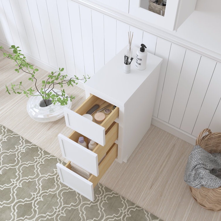 White 12" Freestanding Birch and Plywood Storage Cabinet with 3 Drawers