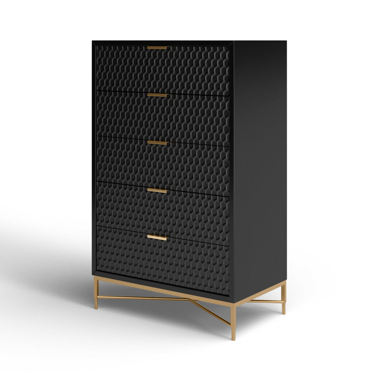 Black Pearl Contemporary Mahogany 5-Drawer Chest with Gold Accents