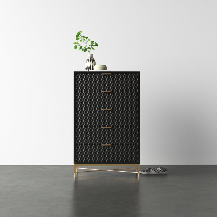 Black Pearl Contemporary Mahogany 5-Drawer Chest with Gold Accents