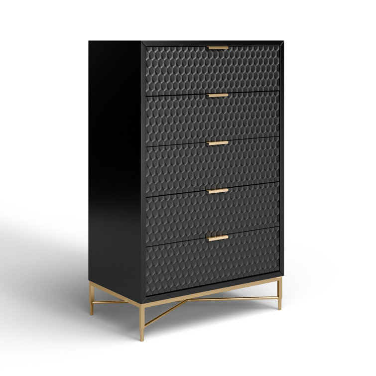 Black Pearl Contemporary Mahogany 5-Drawer Chest with Gold Accents