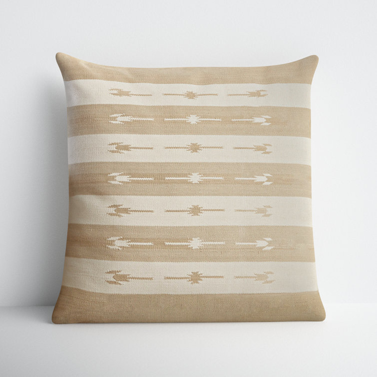 Estela Striped Taupe Cotton Square Throw Pillow by Vanda