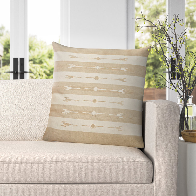 Estela Striped Taupe Cotton Square Throw Pillow by Vanda