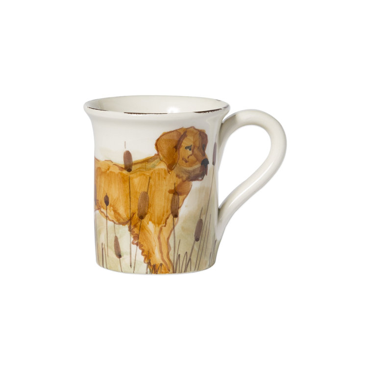 Handpainted White Ceramic Winter Mug with Hunting Dog Design
