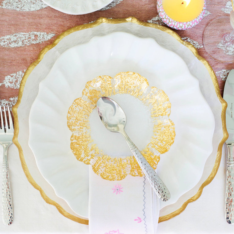 White Hand-Painted Ceramic Ruffle Dinner Plate