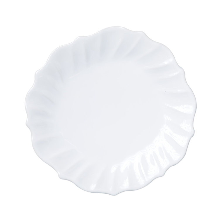 White Hand-Painted Ceramic Ruffle Dinner Plate