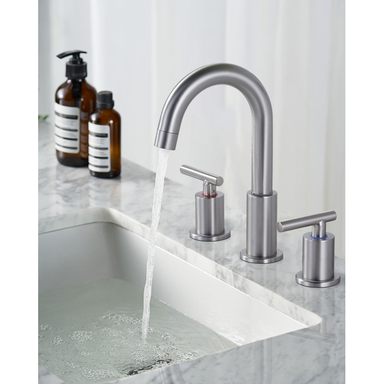 Brushed Nickel Double Handle High Arc Bathroom Faucet