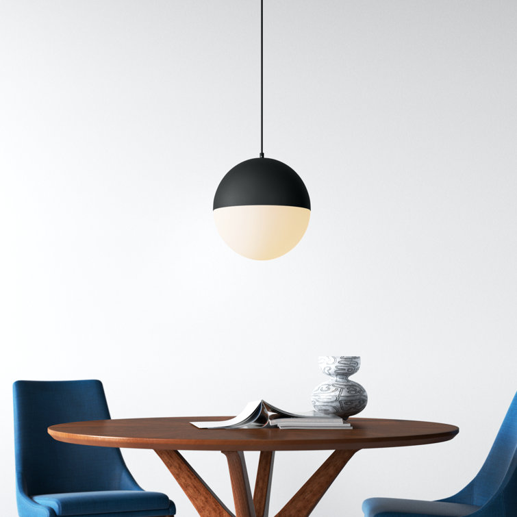 Half Moon 11.75" Satin White Glass & Black Nickel LED Island Pendant