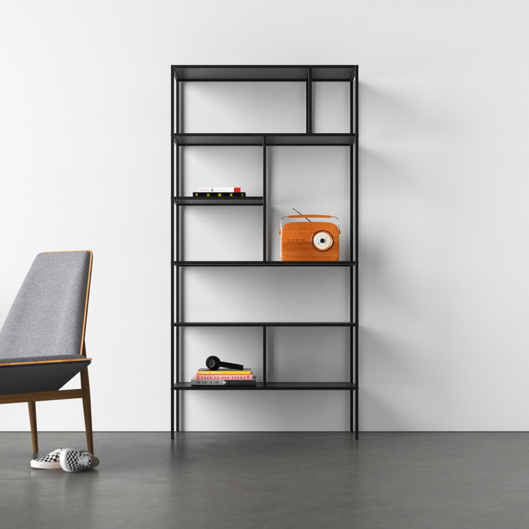Industrial 5-Tier Blackened Bronze Metal Bookcase, 72" Tall