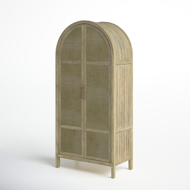 Natural Driftwood Rattan 2-Door Armoire with Shelves