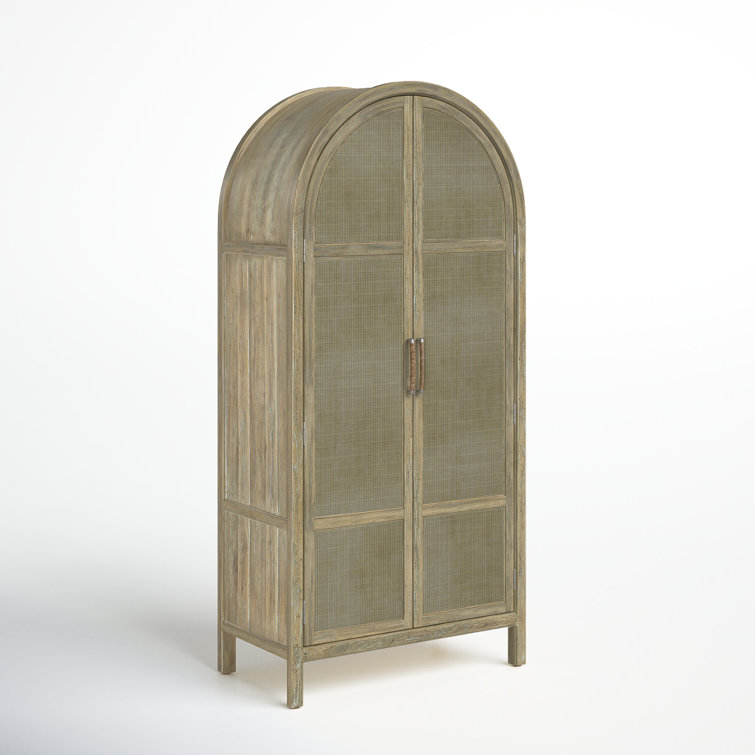 Natural Driftwood Rattan 2-Door Armoire with Shelves
