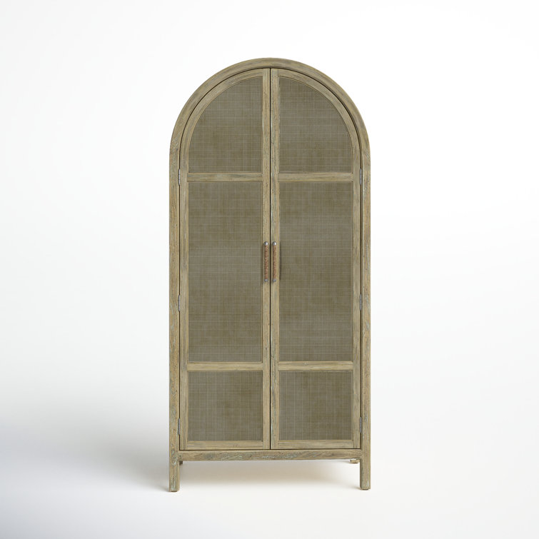 Natural Driftwood Rattan 2-Door Armoire with Shelves