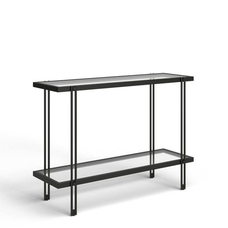 Inez 42'' Blackened Bronze Metal and Glass Console Table with Storage
