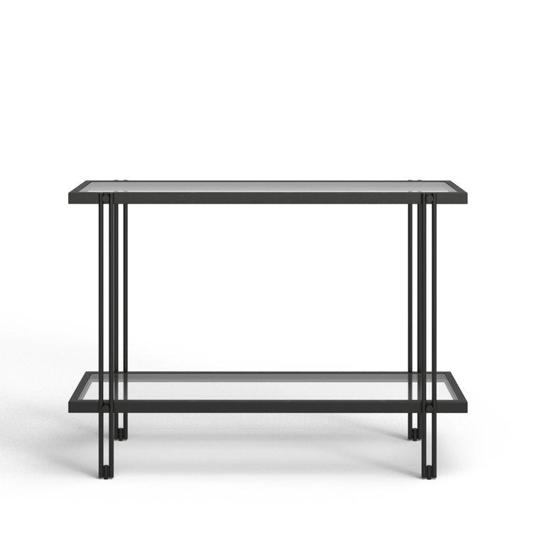 Inez 42'' Blackened Bronze Metal and Glass Console Table with Storage