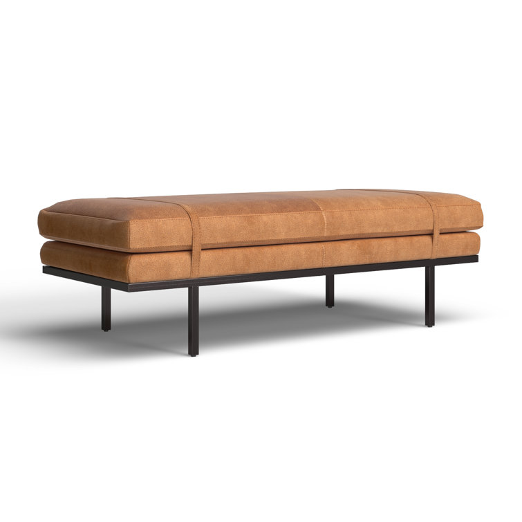 Harris 60'' Black Iron and Top Grain Leather Accent Bench