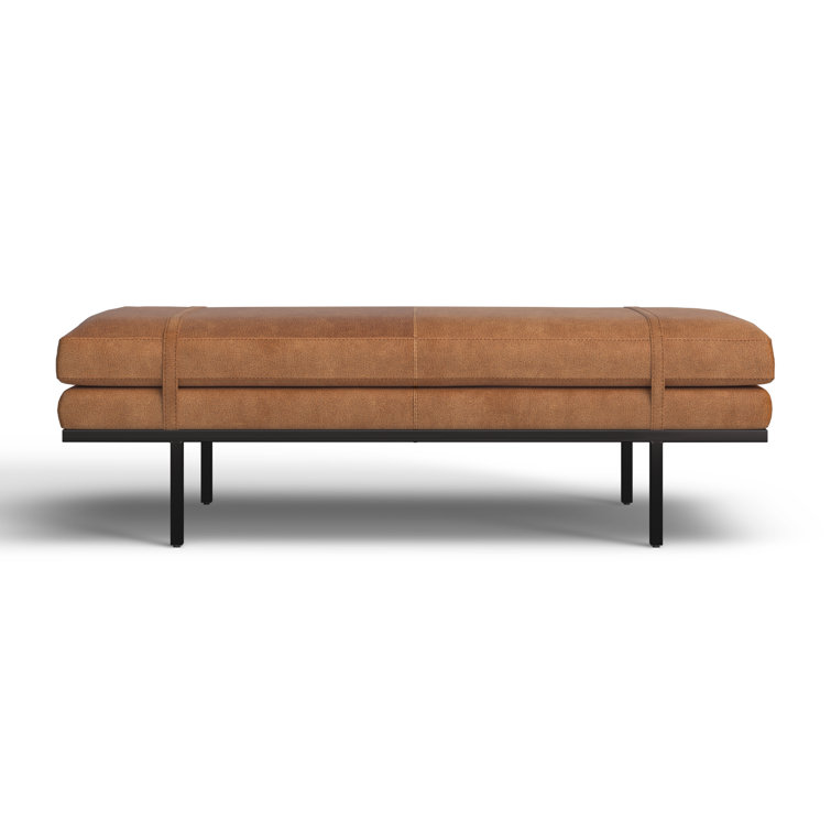 Harris 60'' Black Iron and Top Grain Leather Accent Bench