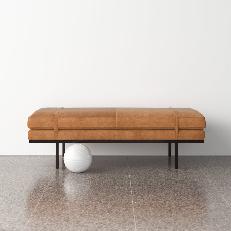 Harris 60'' Black Iron and Top Grain Leather Accent Bench