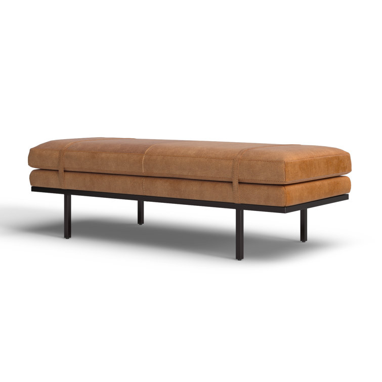 Harris 60'' Black Iron and Top Grain Leather Accent Bench