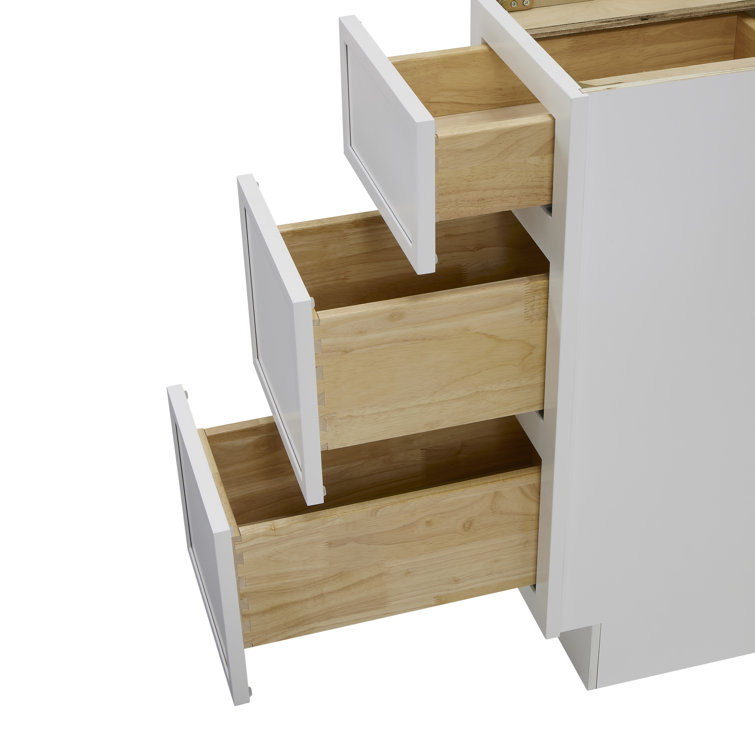 White 12" Freestanding Birch and Plywood Storage Cabinet with 3 Drawers