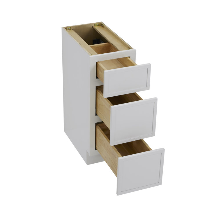 White 12" Freestanding Birch and Plywood Storage Cabinet with 3 Drawers