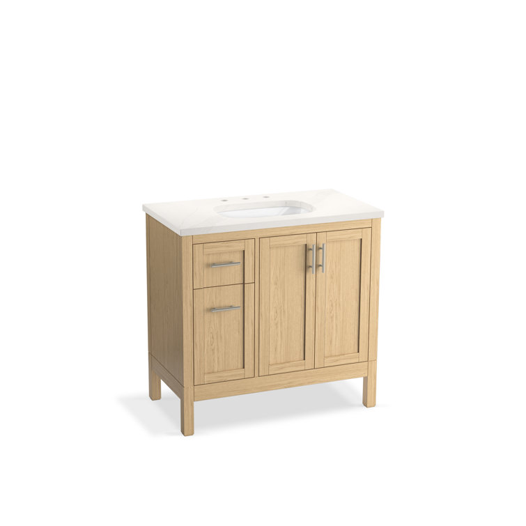 Light Oak 36" Single Bathroom Vanity Set with Quartz Top