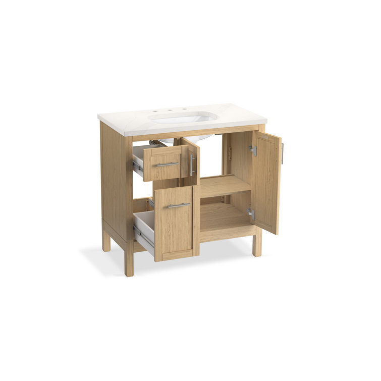 Light Oak 36" Single Bathroom Vanity Set with Quartz Top