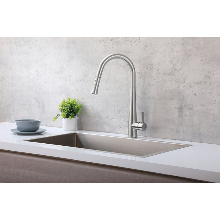 Brushed Nickel Gooseneck Kitchen Faucet with Pull-out Spray