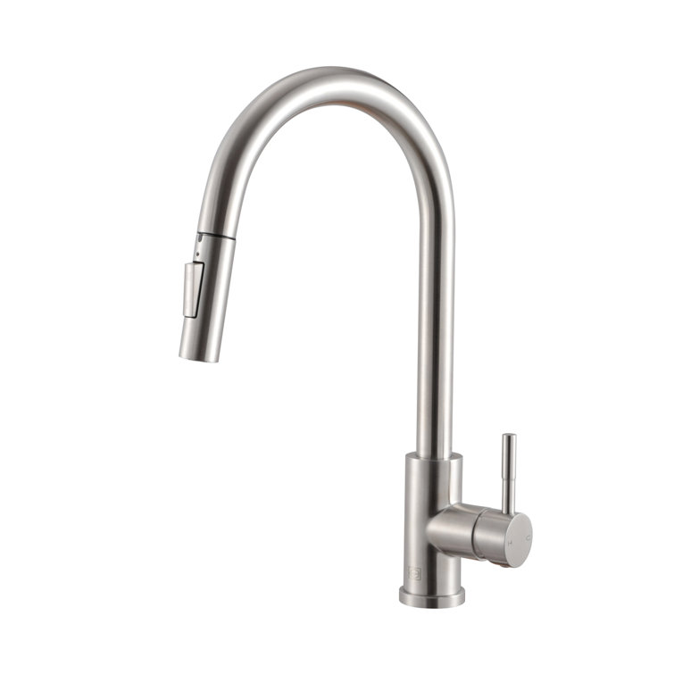 Brushed Nickel Gooseneck Kitchen Faucet with Pull-out Spray