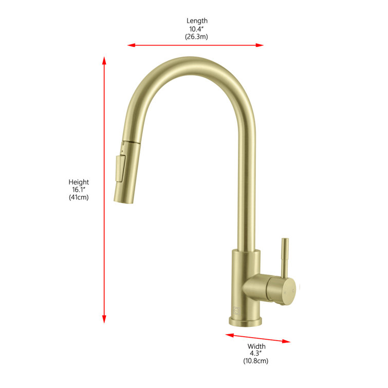 Brushed Gold Stainless Steel Gooseneck Kitchen Faucet with Pull-out Spray