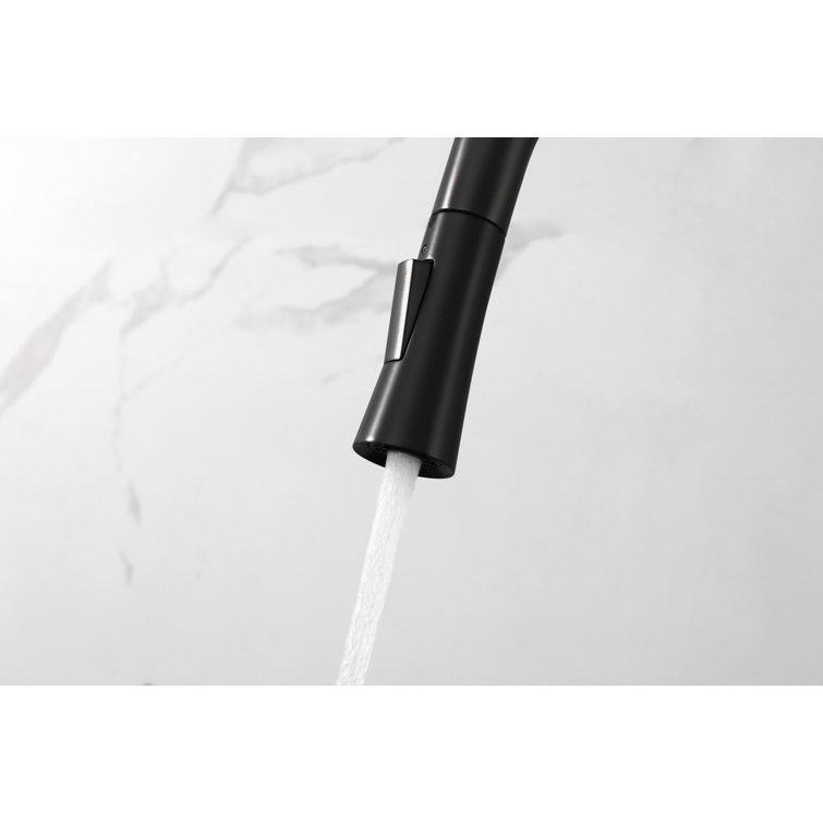 Matte Black Stainless Steel Gooseneck Kitchen Faucet with Pull-out Spray