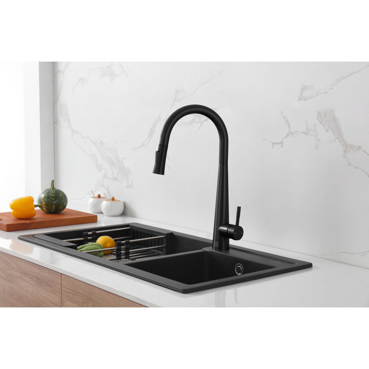 Matte Black Stainless Steel Gooseneck Kitchen Faucet with Pull-out Spray