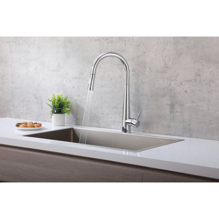 Chrome Gooseneck Pull-Down Spray Kitchen Faucet