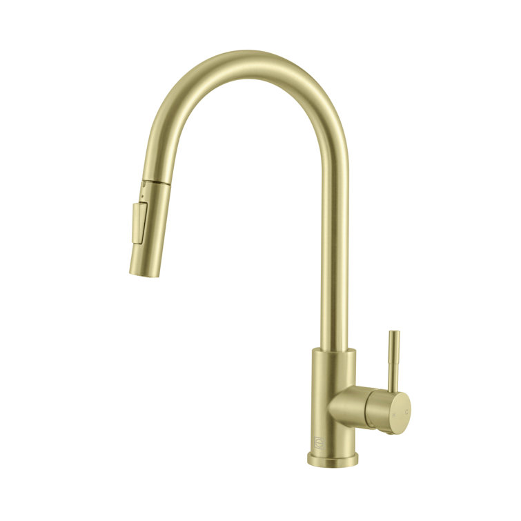 Brushed Gold Stainless Steel Gooseneck Kitchen Faucet with Pull-out Spray