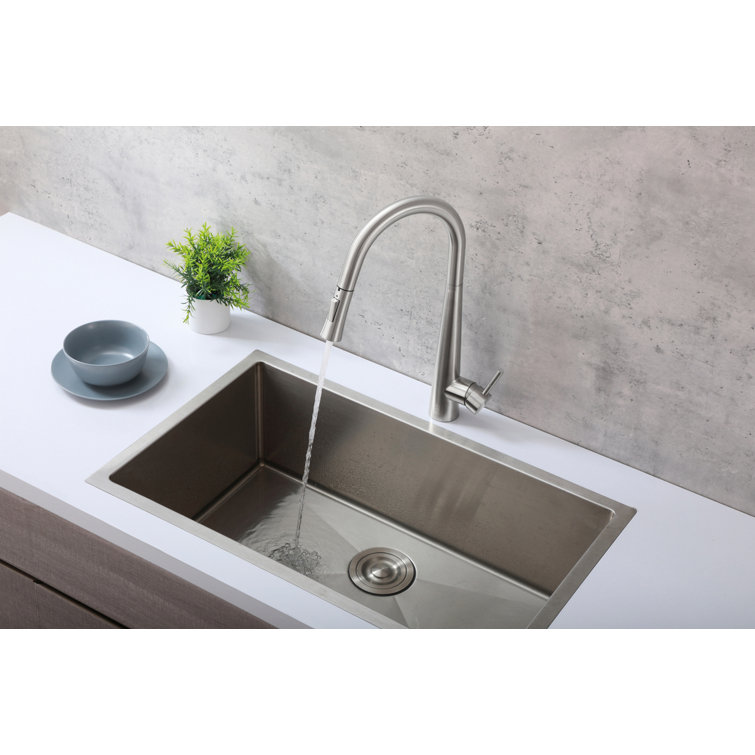 Brushed Nickel Gooseneck Kitchen Faucet with Pull-out Spray