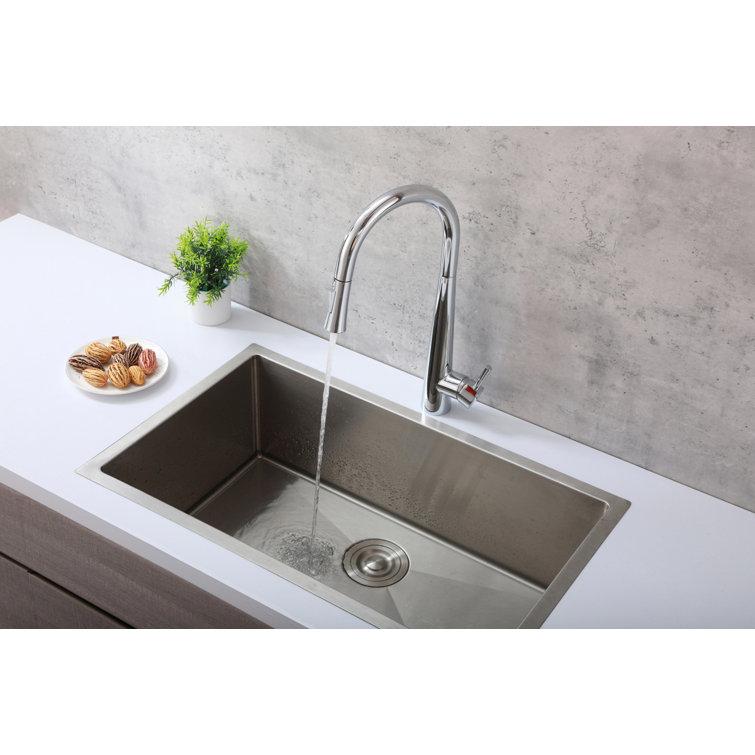 Chrome Gooseneck Pull-Down Spray Kitchen Faucet