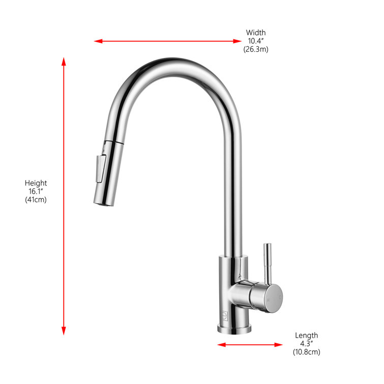 Chrome Gooseneck Single Handle Pull Down Kitchen Faucet