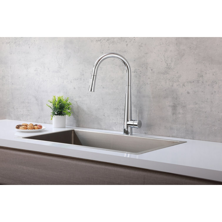 Chrome Gooseneck Pull-Down Spray Kitchen Faucet