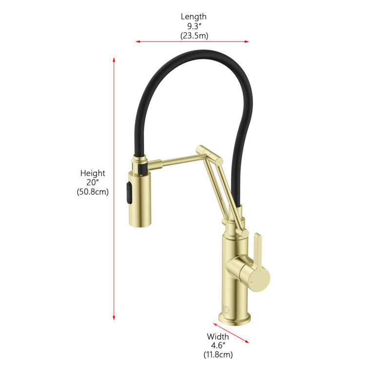 Brushed Gold Brass Low Arc Kitchen Faucet with Pull-out Spray